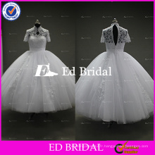 Applique originale à encolure courte à manches courtes et design originales recouvertes de robe boule Puffy jupe en tulle robe de mariée blanche 2017